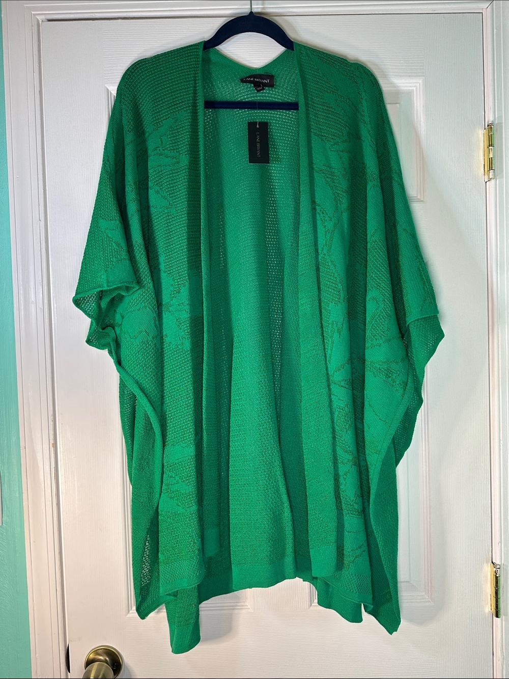 Lane Bryant Emerald Green Open Knit Kimono Cardigan